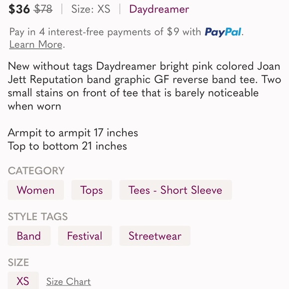 EUC - Joan Jett and the Reputation Daydreamer GF reverse band tee sz Medium - Picture 4 of 4